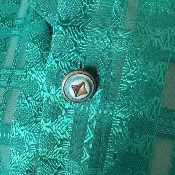 Virgola Italia Shirt Medium Green ShortSleeve Button Up Geometric Collared Retro - Picture 6 of 9